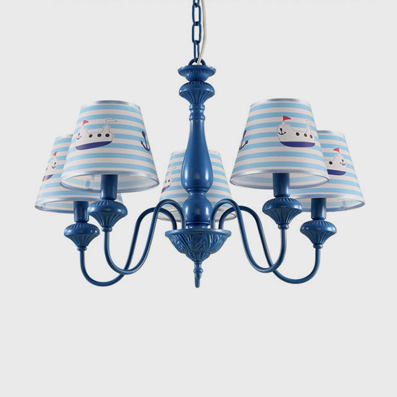 Modern Empire Shade Ceiling Lighting Patterned Fabric 5 Heads Child Room Chandelier Light Fixture in Blue Clearhalo 'Ceiling Lights' 'Chandeliers' Lighting' options 2162029