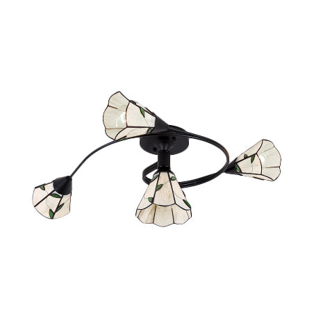 4/6 Heads Curved Semi Flush Light Tiffany Style Stained Glass Bedroom Semi Flushmount in White Clearhalo 'Ceiling Lights' 'Close To Ceiling Lights' 'Close to ceiling' 'Glass shade' 'Glass' 'Pendant Lights' 'Semi-flushmount' 'Tiffany close to ceiling' 'Tiffany' Lighting' 21621