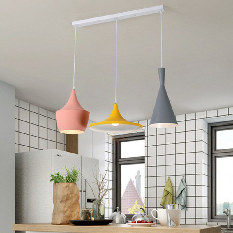 Shaded Hanging Lighting Minimalistic Metallic 3 Heads Pink-Yellow Multi Light Pendant Pink-Yellow Linear Clearhalo 'Ceiling Lights' 'Pendant Lights' 'Pendants' Lighting' 2162126_8b4ca5b7-5ced-49ee-87df-0ac95800bc95