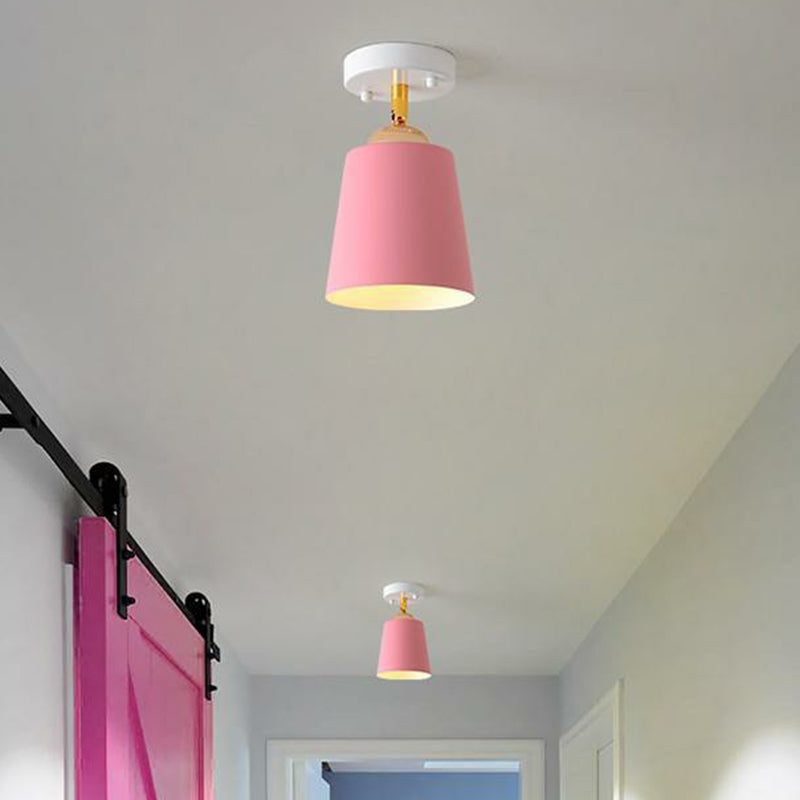 Tapered Entryway Semi Flush Metallic Single Minimalist Flush Ceiling Light Fixture Pink A Clearhalo 'Ceiling Lights' 'Close To Ceiling Lights' 'Close to ceiling' 'Semi-flushmount' Lighting' 2162152