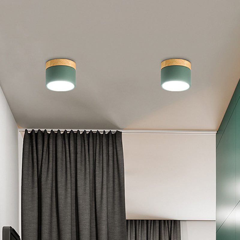 Cylinder Bedroom Flush Mount Lighting Simplistic Metallic Simplistic LED Flush Mount Fixture Green Clearhalo 'Ceiling Lights' 'Close To Ceiling Lights' 'Close to ceiling' 'Flush mount' Lighting' 2162184