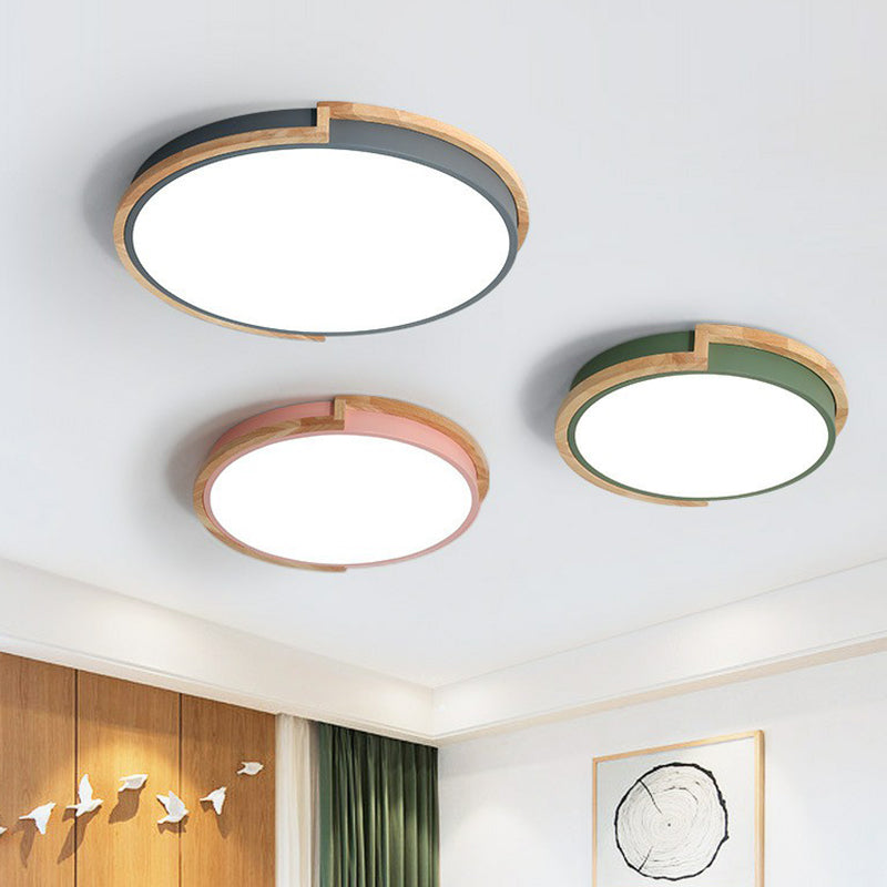 Circular LED Flush Mount Minimalist Acrylic Living Room Flushmount Ceiling Light with Wooden Frame Clearhalo 'Ceiling Lights' 'Close To Ceiling Lights' 'Close to ceiling' 'Flush mount' Lighting' 2162263