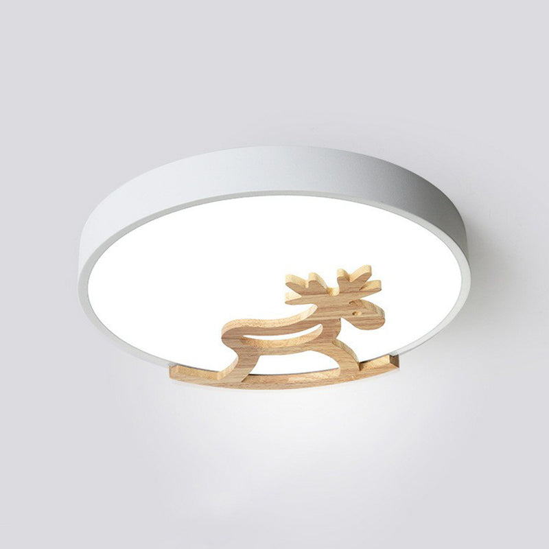 Circle LED Flush Mount Lighting Nordic Style Metallic Bedroom Flush Mount Ceiling Light with Wooden Hobbyhorse - Clearhalo - 'Ceiling Lights' - 'Close To Ceiling Lights' - 'Close to ceiling' - 'Flush mount' - Lighting' - 2162282