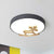 Circle LED Flush Mount Lighting Nordic Style Metallic Bedroom Flush Mount Ceiling Light with Wooden Hobbyhorse - Grey - Clearhalo - 'Ceiling Lights' - 'Close To Ceiling Lights' - 'Close to ceiling' - 'Flush mount' - Lighting' - 2162285