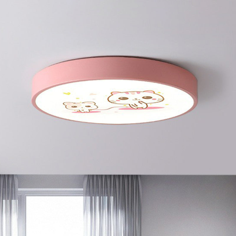 Circular Bedroom Flush Mount Lighting Acrylic Kids Style LED Flush Mount Fixture with Cartoon Patterned Pink Clearhalo 'Ceiling Lights' 'Close To Ceiling Lights' 'Close to ceiling' 'Flush mount' Lighting' 2162297