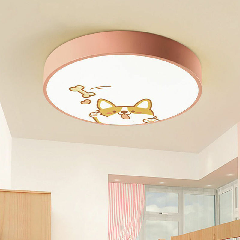 Kids Cartoon Patterned LED Flush Mount Acrylic Bedroom Flushmount Ceiling Light with Round Metal Shade Pink Clearhalo 'Ceiling Lights' 'Close To Ceiling Lights' 'Close to ceiling' 'Flush mount' Lighting' 2162300