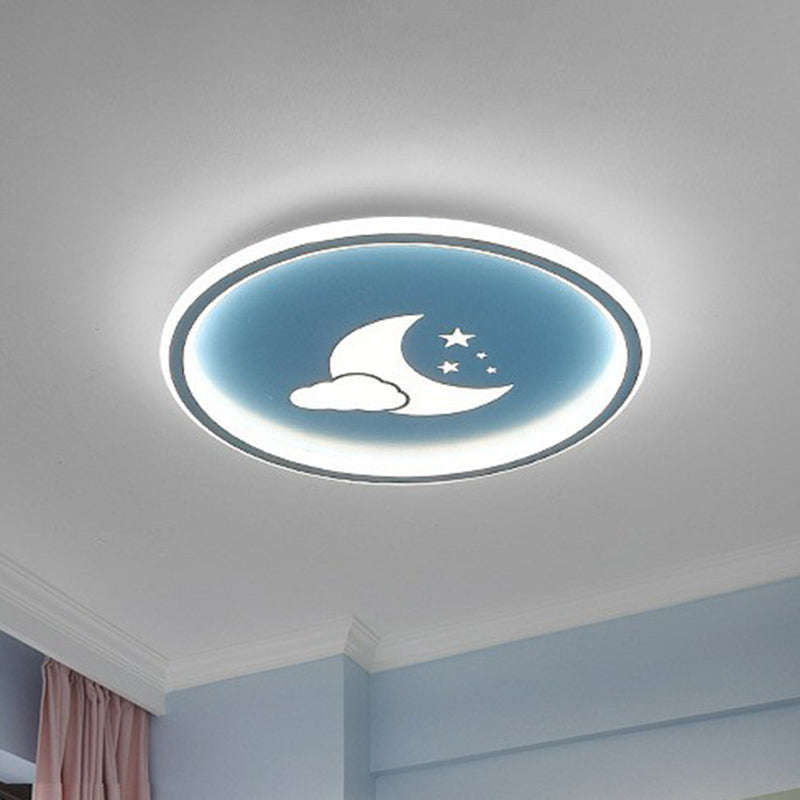 Metallic Ring Shaped LED Flush Mount Lighting Nordic Style Flush Mount Ceiling Light with Star and Moon Pattern Blue Clearhalo 'Ceiling Lights' 'Close To Ceiling Lights' 'Close to ceiling' 'Flush mount' Lighting' 2162312