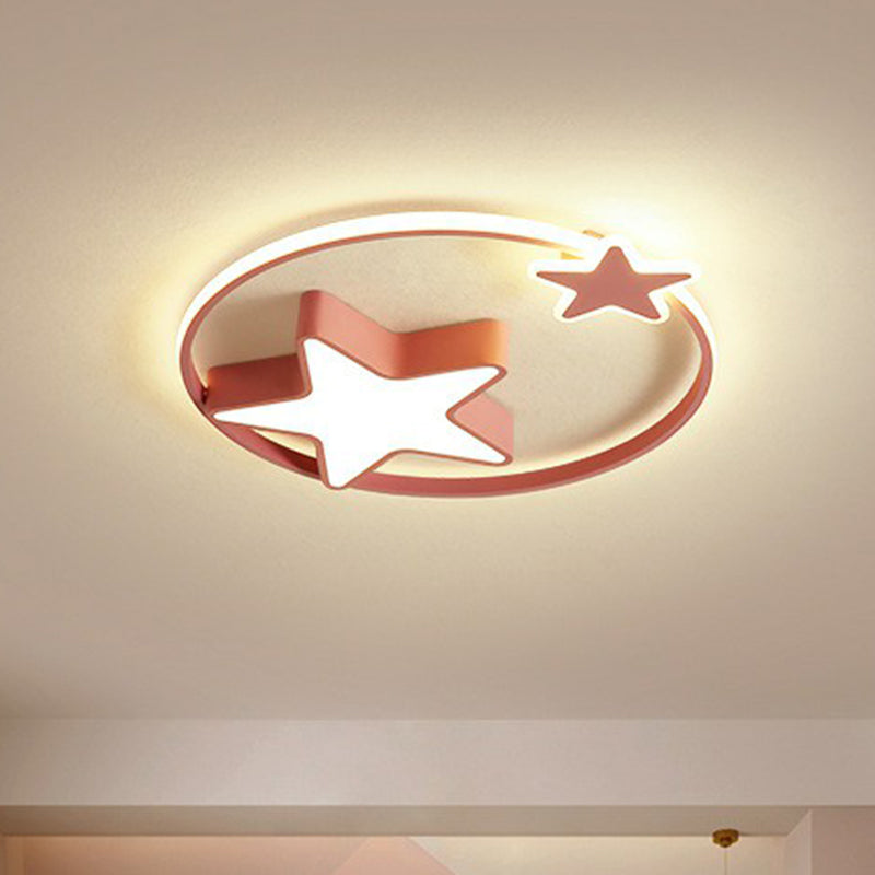 Nordic Star and Ring Shaped Flush Mount Lighting Metallic Kids Bedroom LED Flush Mount Fixture Clearhalo 'Ceiling Lights' 'Close To Ceiling Lights' 'Close to ceiling' 'Flush mount' Lighting' 2162331