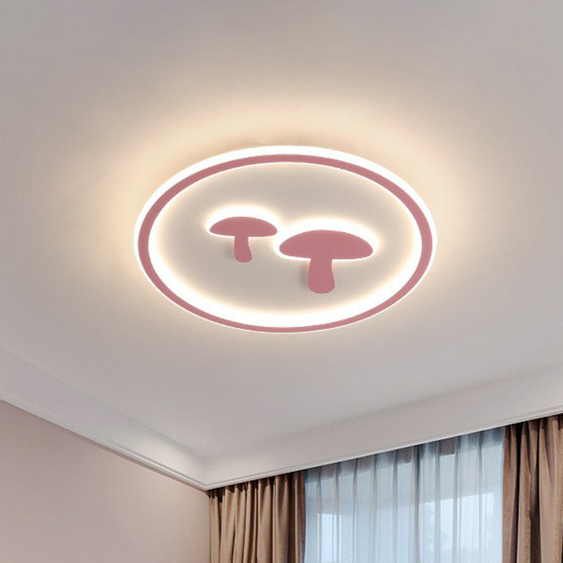 Acrylic Mushroom and Circle Shaped Flush Ceiling Light Cartoon LED Flush Mount Lighting Fixture for Kids Bedroom Pink Clearhalo 'Ceiling Lights' 'Close To Ceiling Lights' 'Close to ceiling' 'Flush mount' Lighting' 2162349