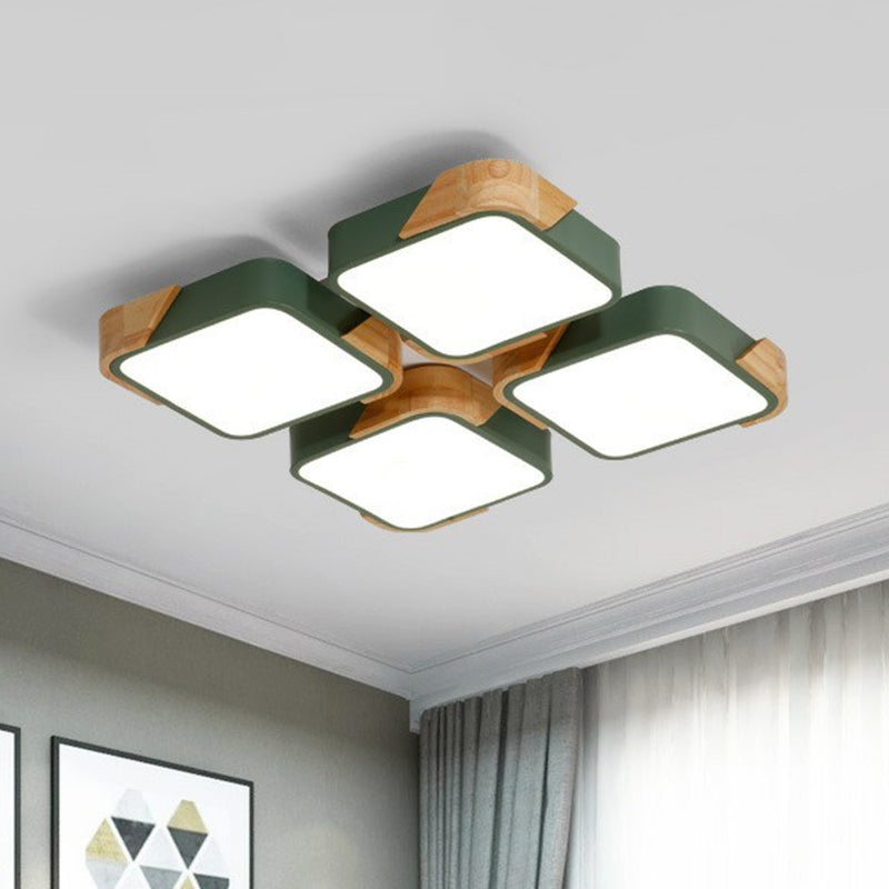 Nordic Splicing Rectangle Flush Ceiling Light Acrylic Living Room LED Flush Mount Lighting Fixture Green Square Clearhalo 'Ceiling Lights' 'Close To Ceiling Lights' 'Close to ceiling' 'Flush mount' Lighting' 2162397