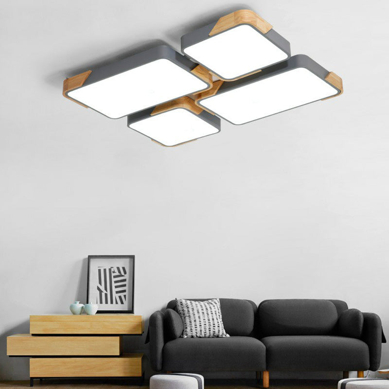 Nordic Splicing Rectangle Flush Ceiling Light Acrylic Living Room LED Flush Mount Lighting Fixture Grey Rectangle Clearhalo 'Ceiling Lights' 'Close To Ceiling Lights' 'Close to ceiling' 'Flush mount' Lighting' 2162402