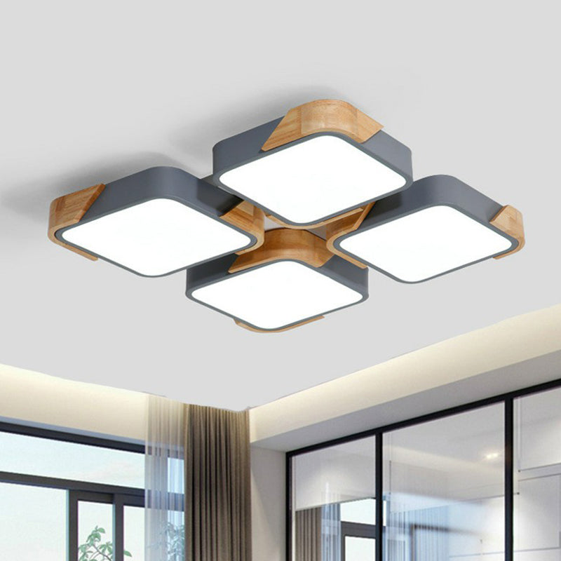 Nordic Splicing Rectangle Flush Ceiling Light Acrylic Living Room LED Flush Mount Lighting Fixture Grey Square Clearhalo 'Ceiling Lights' 'Close To Ceiling Lights' 'Close to ceiling' 'Flush mount' Lighting' 2162405