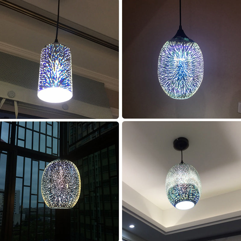 Contemporary Geometrical Pendant Light 3D Firework Glass Single-Bulb Living Room Suspension Light in Black Clearhalo 'Ceiling Lights' 'Glass shade' 'Glass' 'Modern Pendants' 'Modern' 'Pendant Lights' 'Pendants' Lighting' 2162445