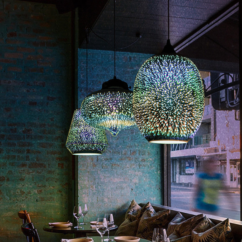 Geometric Restaurant Multi Light Pendant 3D Glass Modern Style Hanging Lighting in Black Clearhalo 'Ceiling Lights' 'Close To Ceiling Lights' 'Glass shade' 'Glass' 'Modern Pendants' 'Modern' 'Pendant Lights' 'Pendants' Lighting' 2162453