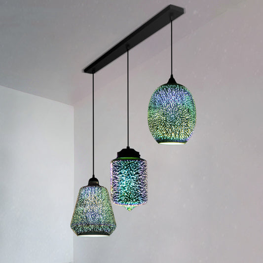 Geometric Restaurant Multi Light Pendant 3D Glass Modern Style Hanging Lighting in Black Black A Linear Clearhalo 'Ceiling Lights' 'Close To Ceiling Lights' 'Glass shade' 'Glass' 'Modern Pendants' 'Modern' 'Pendant Lights' 'Pendants' Lighting' 2162455
