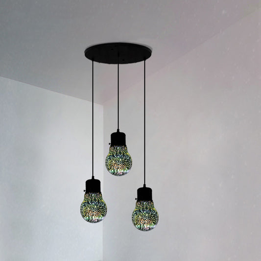 Geometric Restaurant Multi Light Pendant 3D Glass Modern Style Hanging Lighting in Black Black D Round Clearhalo 'Ceiling Lights' 'Close To Ceiling Lights' 'Glass shade' 'Glass' 'Modern Pendants' 'Modern' 'Pendant Lights' 'Pendants' Lighting' 2162460
