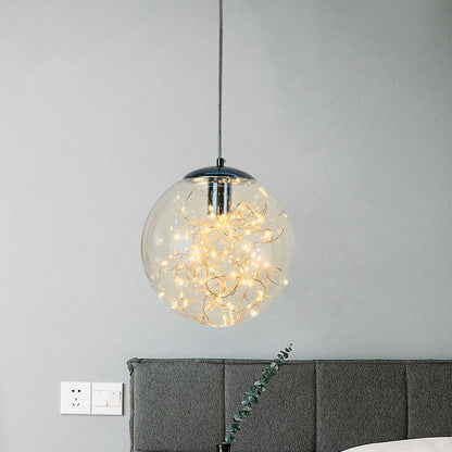 Geometric LED Pendant Light Fixture Suspension Light Simplicity Clear Glass Bedroom Starry Pendant Light Fixture Clear A Clearhalo 'Ceiling Lights' 'Close To Ceiling Lights' 'Glass shade' 'Glass' 'Modern Pendants' 'Modern' 'Pendant Lights' 'Pendants' Lighting' 2162470