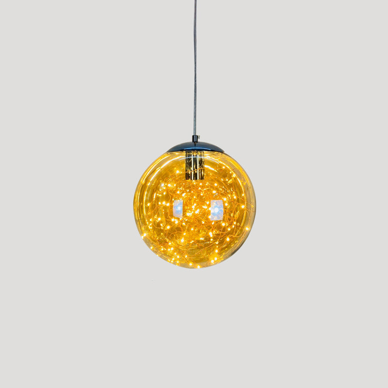 Geometric LED Pendant Light Fixture Suspension Light Simplicity Clear Glass Bedroom Starry Pendant Light Fixture Amber A Clearhalo 'Ceiling Lights' 'Close To Ceiling Lights' 'Glass shade' 'Glass' 'Modern Pendants' 'Modern' 'Pendant Lights' 'Pendants' Lighting' 2162472