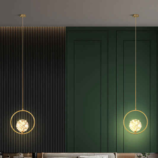 Globe Shape Ceiling Light Simplicity Clear Glass Bedroom LED Hanging Pendant Light in Brass Brass D Clearhalo 'Ceiling Lights' 'Modern Pendants' 'Modern' 'Pendant Lights' 'Pendants' Lighting' 2162514