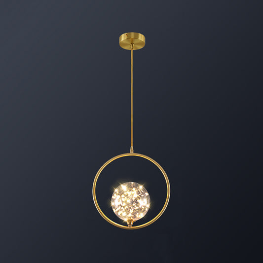 Globe Shape Ceiling Light Simplicity Clear Glass Bedroom LED Hanging Pendant Light in Brass Clearhalo 'Ceiling Lights' 'Modern Pendants' 'Modern' 'Pendant Lights' 'Pendants' Lighting' 2162515