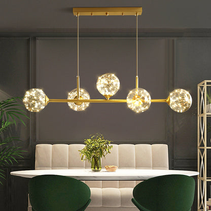 Clear Glass Sphere Shade Pendant Light Minimalist Brass LED Hanging Island Lighting 5 Brass Clearhalo 'Ceiling Lights' 'Island Lights' Lighting' 2162524
