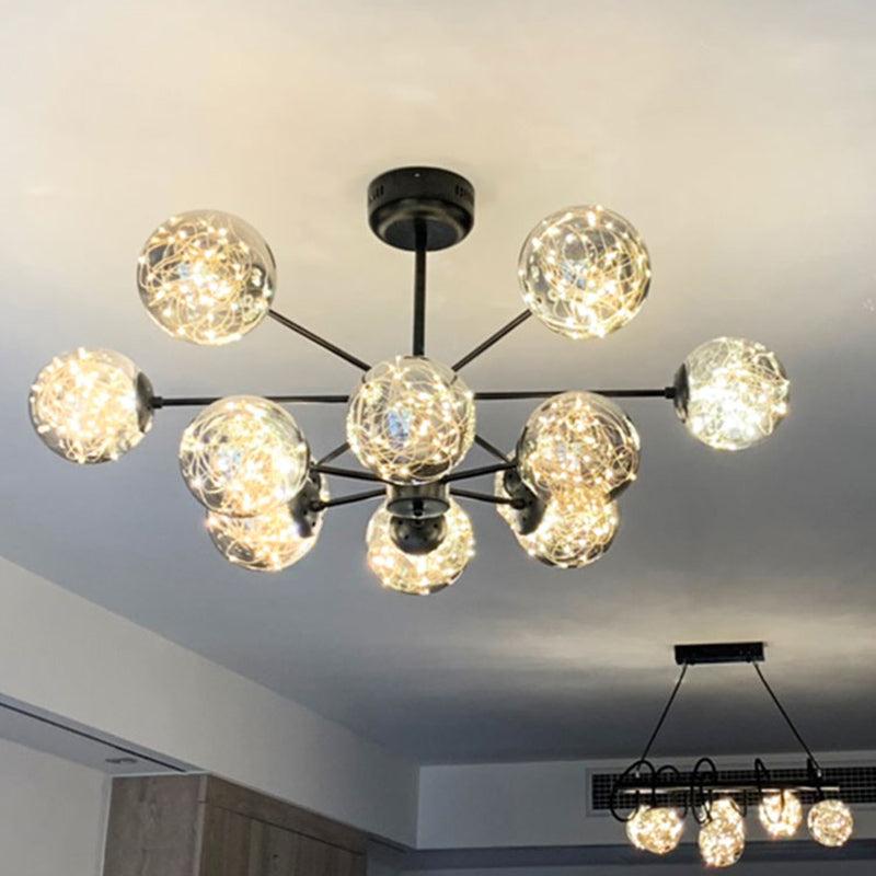 Globe Living Room LED Chandelier Light Clear Glass Modern Style Pendant Light Fixture Clearhalo 'Ceiling Lights' 'Chandeliers' 'Modern Chandeliers' 'Modern' Lighting' 2162540