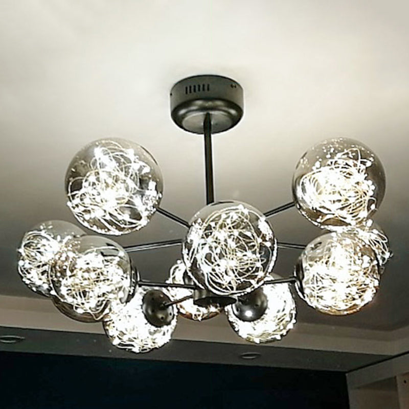 Globe Living Room LED Chandelier Light Clear Glass Modern Style Pendant Light Fixture 10 Smoke Gray Clearhalo 'Ceiling Lights' 'Chandeliers' 'Modern Chandeliers' 'Modern' Lighting' 2162541