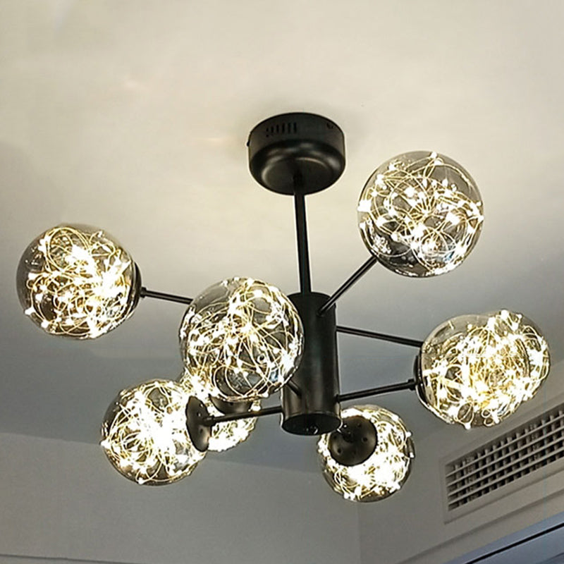 Globe Living Room LED Chandelier Light Clear Glass Modern Style Pendant Light Fixture 8 Smoke Gray Clearhalo 'Ceiling Lights' 'Chandeliers' 'Modern Chandeliers' 'Modern' Lighting' 2162543