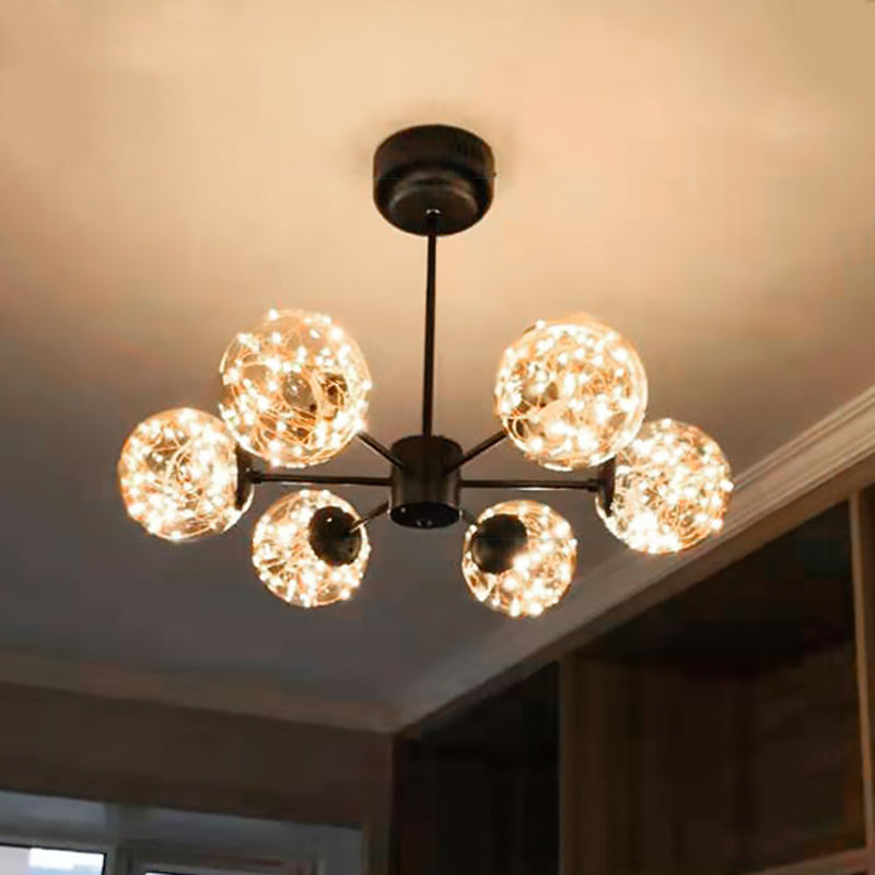 Globe Living Room LED Chandelier Light Clear Glass Modern Style Pendant Light Fixture 6 Amber Clearhalo 'Ceiling Lights' 'Chandeliers' 'Modern Chandeliers' 'Modern' Lighting' 2162544