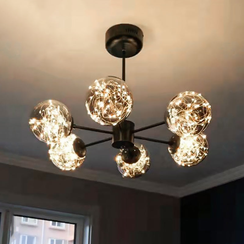 Globe Living Room LED Chandelier Light Clear Glass Modern Style Pendant Light Fixture 6 Smoke Gray Clearhalo 'Ceiling Lights' 'Chandeliers' 'Modern Chandeliers' 'Modern' Lighting' 2162545