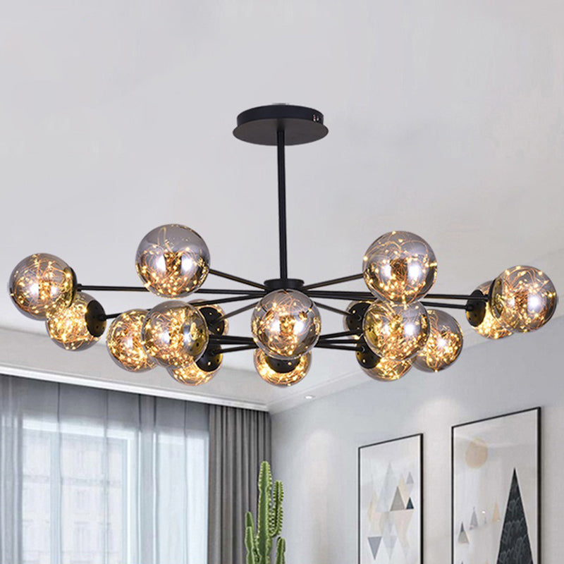 Simplicity Globe Shade Radial Suspension Light Clear Glass Living Room LED Chandelier Light Clearhalo 'Ceiling Lights' 'Chandeliers' 'Modern Chandeliers' 'Modern' Lighting' 2162547