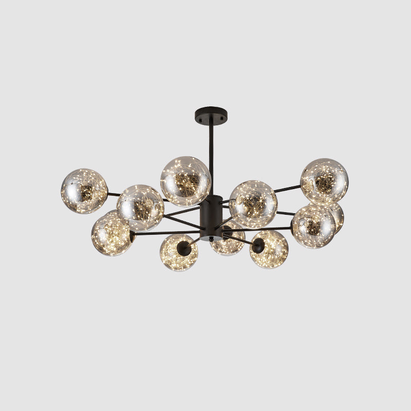Simplicity Globe Shade Radial Suspension Light Clear Glass Living Room LED Chandelier Light 12 Black Clearhalo 'Ceiling Lights' 'Chandeliers' 'Modern Chandeliers' 'Modern' Lighting' 2162548