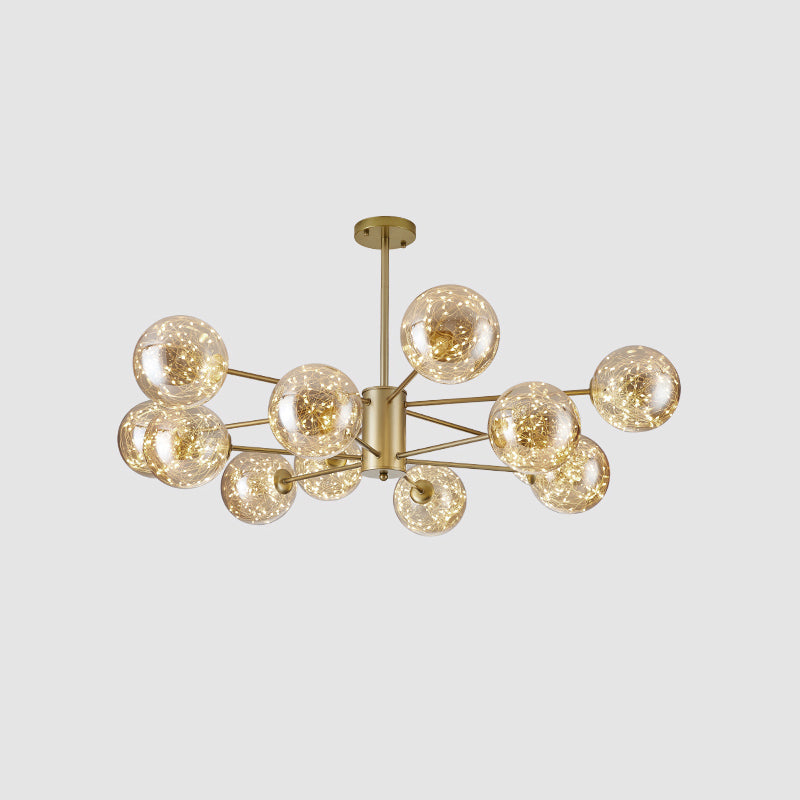 Simplicity Globe Shade Radial Suspension Light Clear Glass Living Room LED Chandelier Light 12 Gold Clearhalo 'Ceiling Lights' 'Chandeliers' 'Modern Chandeliers' 'Modern' Lighting' 2162549