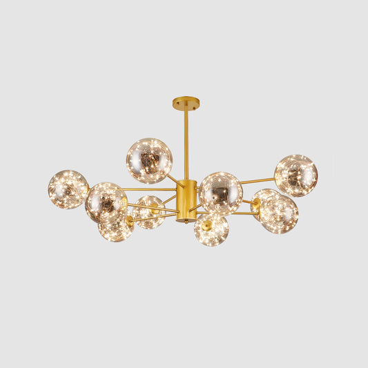 Simplicity Globe Shade Radial Suspension Light Clear Glass Living Room LED Chandelier Light 10 Gold Clearhalo 'Ceiling Lights' 'Chandeliers' 'Modern Chandeliers' 'Modern' Lighting' 2162551