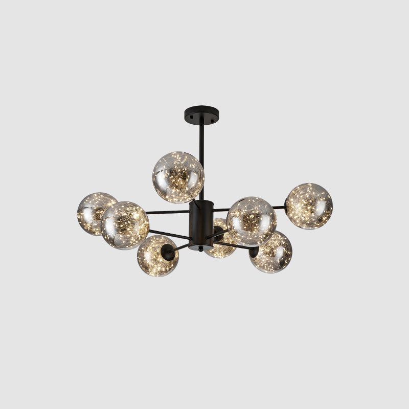 Simplicity Globe Shade Radial Suspension Light Clear Glass Living Room LED Chandelier Light 8 Black Clearhalo 'Ceiling Lights' 'Chandeliers' 'Modern Chandeliers' 'Modern' Lighting' 2162552