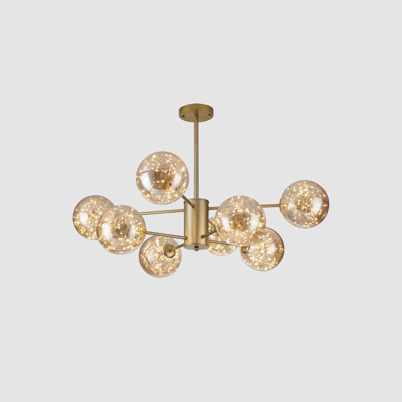Simplicity Globe Shade Radial Suspension Light Clear Glass Living Room LED Chandelier Light 8 Gold Clearhalo 'Ceiling Lights' 'Chandeliers' 'Modern Chandeliers' 'Modern' Lighting' 2162553