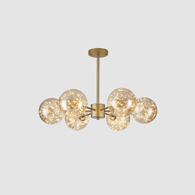 Simplicity Globe Shade Radial Suspension Light Clear Glass Living Room LED Chandelier Light 6 Gold Clearhalo 'Ceiling Lights' 'Chandeliers' 'Modern Chandeliers' 'Modern' Lighting' 2162555
