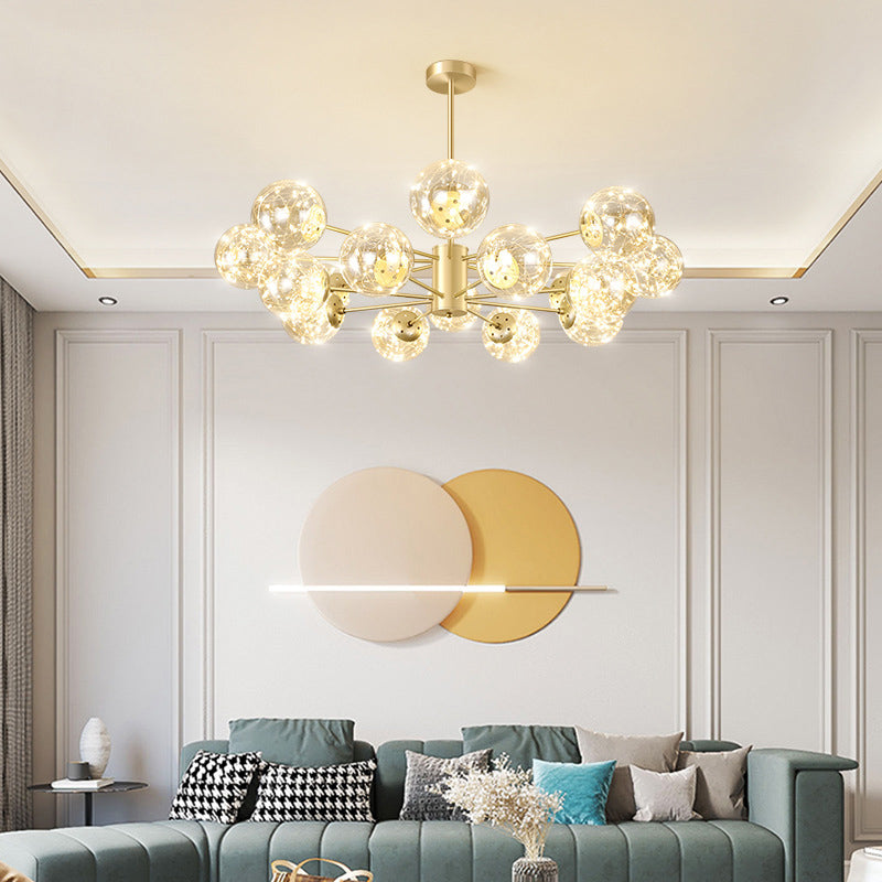 Radial LED Chandelier Light Contemporary Metallic Living Room Pendant Light with Globe Clear Glass Shade in Gold 16 Gold Clearhalo 'Ceiling Lights' 'Chandeliers' 'Modern Chandeliers' 'Modern' Lighting' 2162556