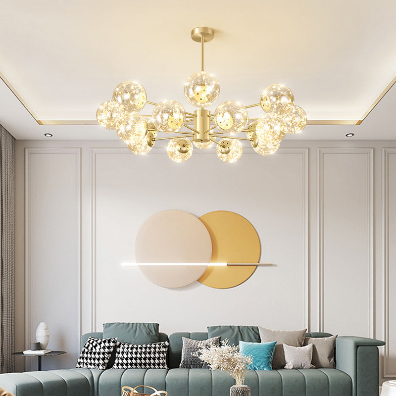 Radial LED Chandelier Light Contemporary Metallic Living Room Pendant Light with Globe Clear Glass Shade in Gold 16 Gold Clearhalo 'Ceiling Lights' 'Chandeliers' 'Modern Chandeliers' 'Modern' Lighting' 2162556
