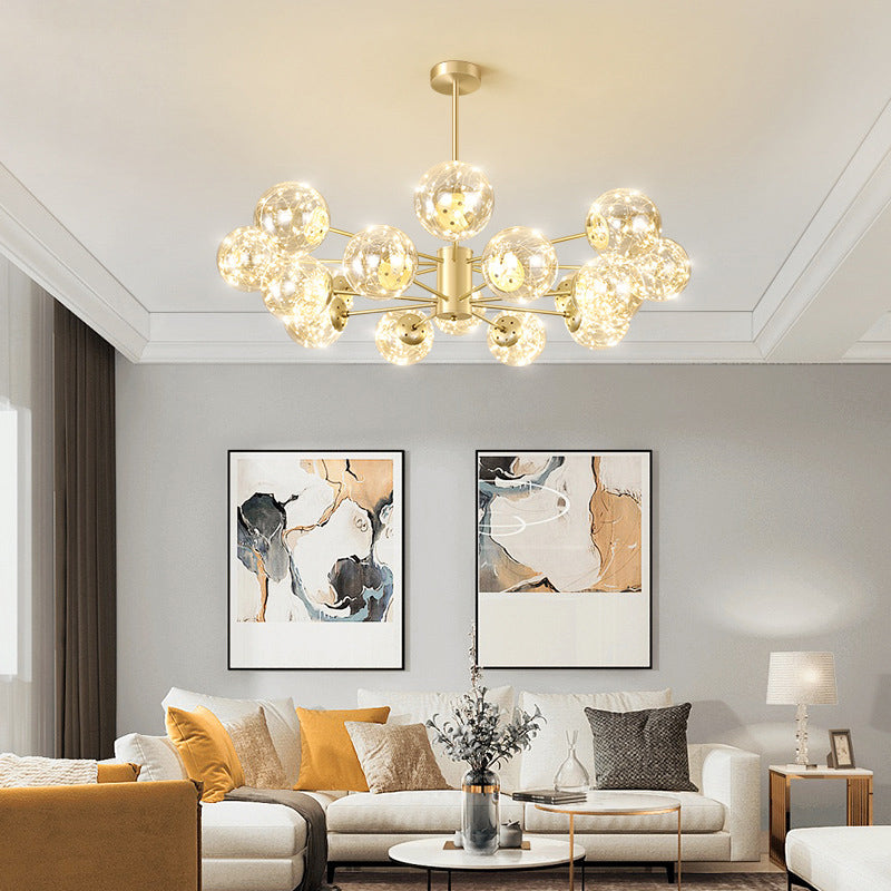 Radial LED Chandelier Light Contemporary Metallic Living Room Pendant Light with Globe Clear Glass Shade in Gold Clearhalo 'Ceiling Lights' 'Chandeliers' 'Modern Chandeliers' 'Modern' Lighting' 2162557