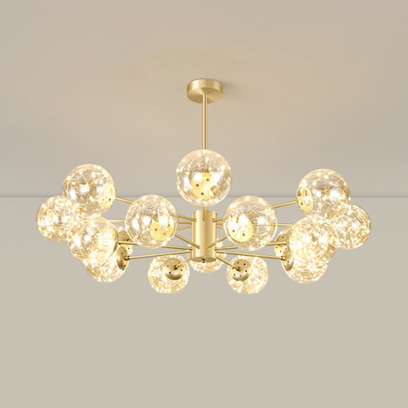 Radial LED Chandelier Light Contemporary Metallic Living Room Pendant Light with Globe Clear Glass Shade in Gold Clearhalo 'Ceiling Lights' 'Chandeliers' 'Modern Chandeliers' 'Modern' Lighting' 2162559