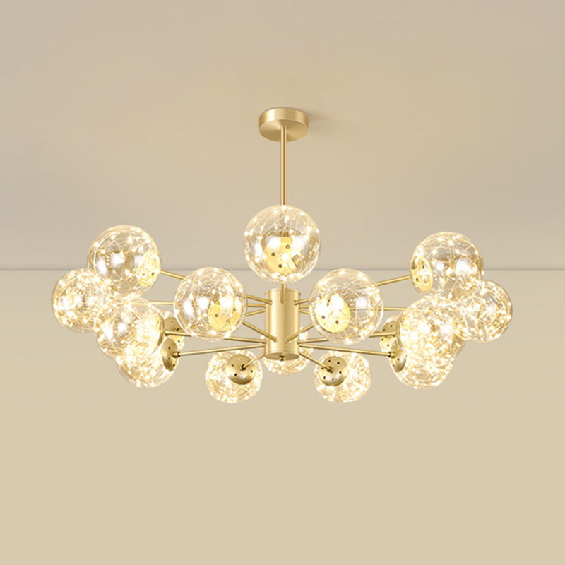 Radial LED Chandelier Light Contemporary Metallic Living Room Pendant Light with Globe Clear Glass Shade in Gold Clearhalo 'Ceiling Lights' 'Chandeliers' 'Modern Chandeliers' 'Modern' Lighting' 2162560