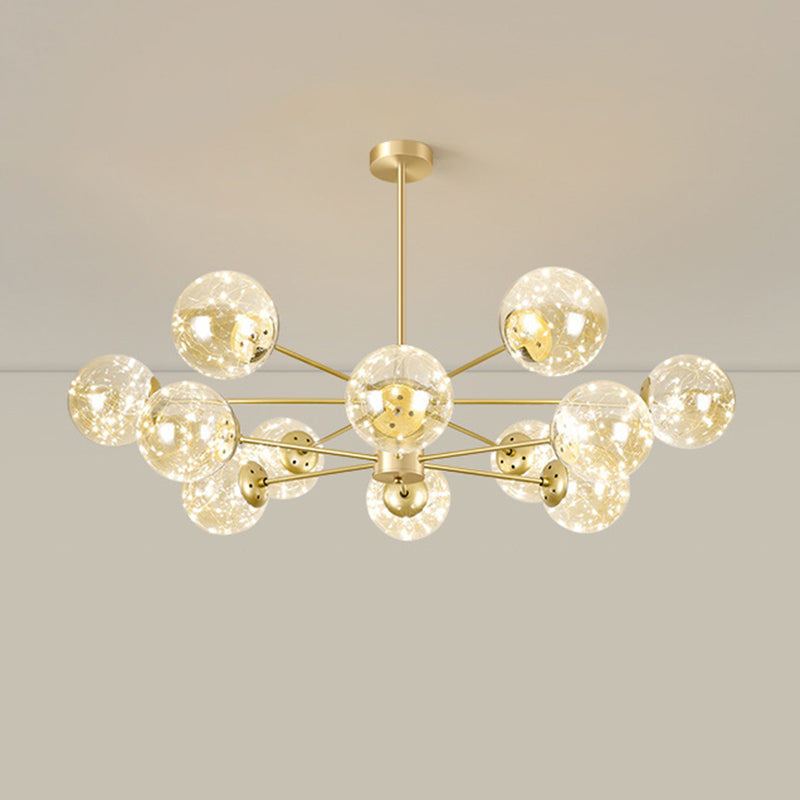 Radial LED Chandelier Light Contemporary Metallic Living Room Pendant Light with Globe Clear Glass Shade in Gold Clearhalo 'Ceiling Lights' 'Chandeliers' 'Modern Chandeliers' 'Modern' Lighting' 2162562
