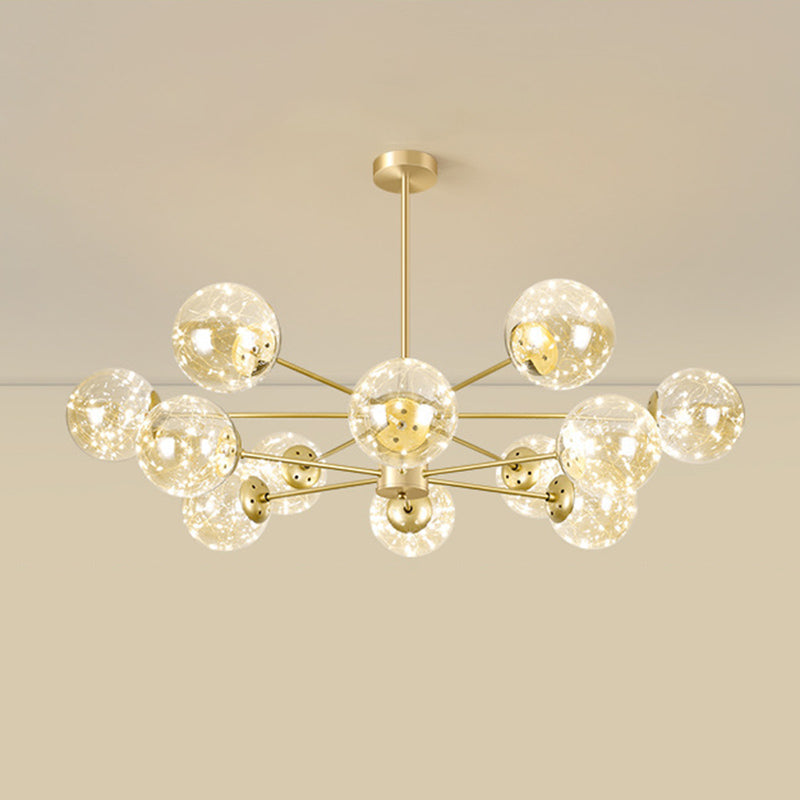Radial LED Chandelier Light Contemporary Metallic Living Room Pendant Light with Globe Clear Glass Shade in Gold Clearhalo 'Ceiling Lights' 'Chandeliers' 'Modern Chandeliers' 'Modern' Lighting' 2162563