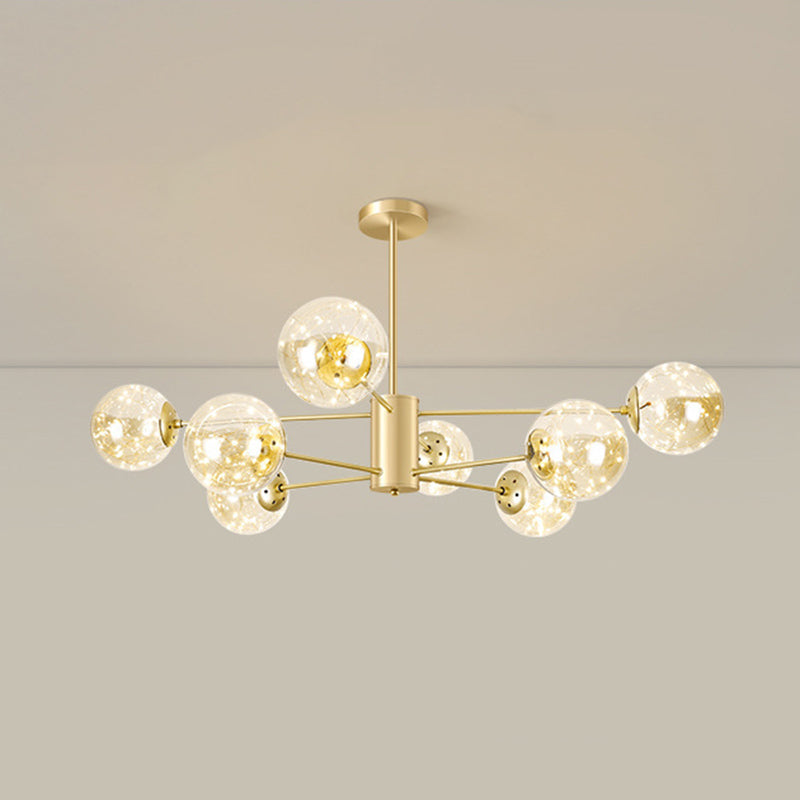Radial LED Chandelier Light Contemporary Metallic Living Room Pendant Light with Globe Clear Glass Shade in Gold 8 Gold Clearhalo 'Ceiling Lights' 'Chandeliers' 'Modern Chandeliers' 'Modern' Lighting' 2162566
