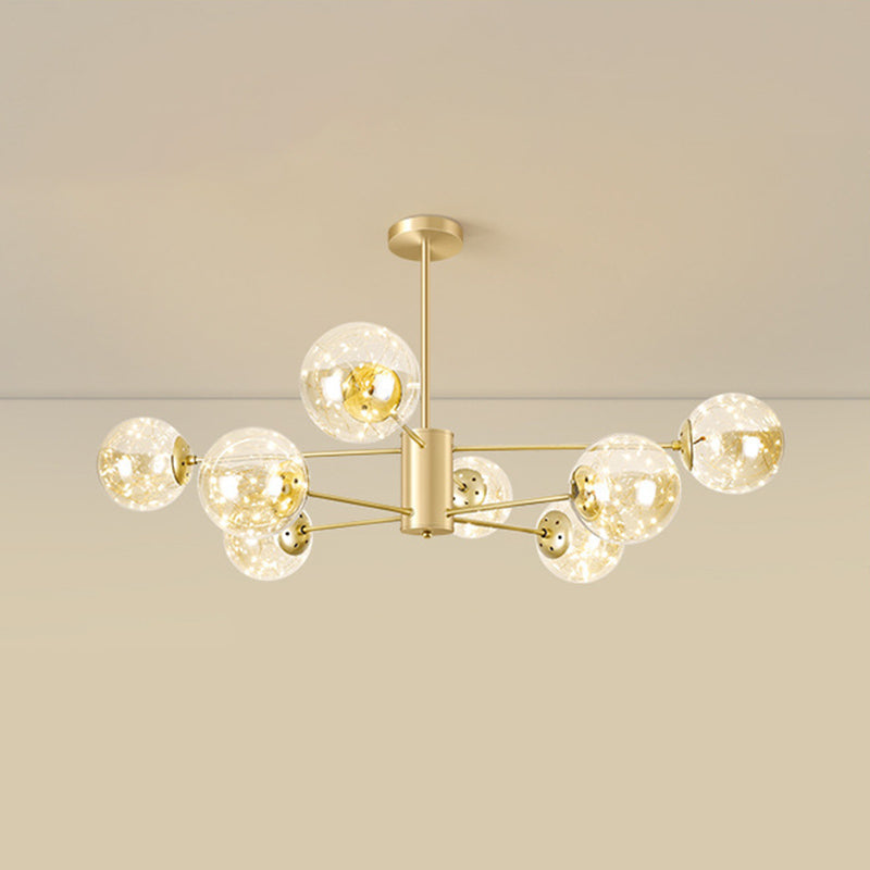 Radial LED Chandelier Light Contemporary Metallic Living Room Pendant Light with Globe Clear Glass Shade in Gold Clearhalo 'Ceiling Lights' 'Chandeliers' 'Modern Chandeliers' 'Modern' Lighting' 2162567