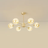 Radial LED Chandelier Light Contemporary Metallic Living Room Pendant Light with Globe Clear Glass Shade in Gold 6 Gold Clearhalo 'Ceiling Lights' 'Chandeliers' 'Modern Chandeliers' 'Modern' Lighting' 2162568