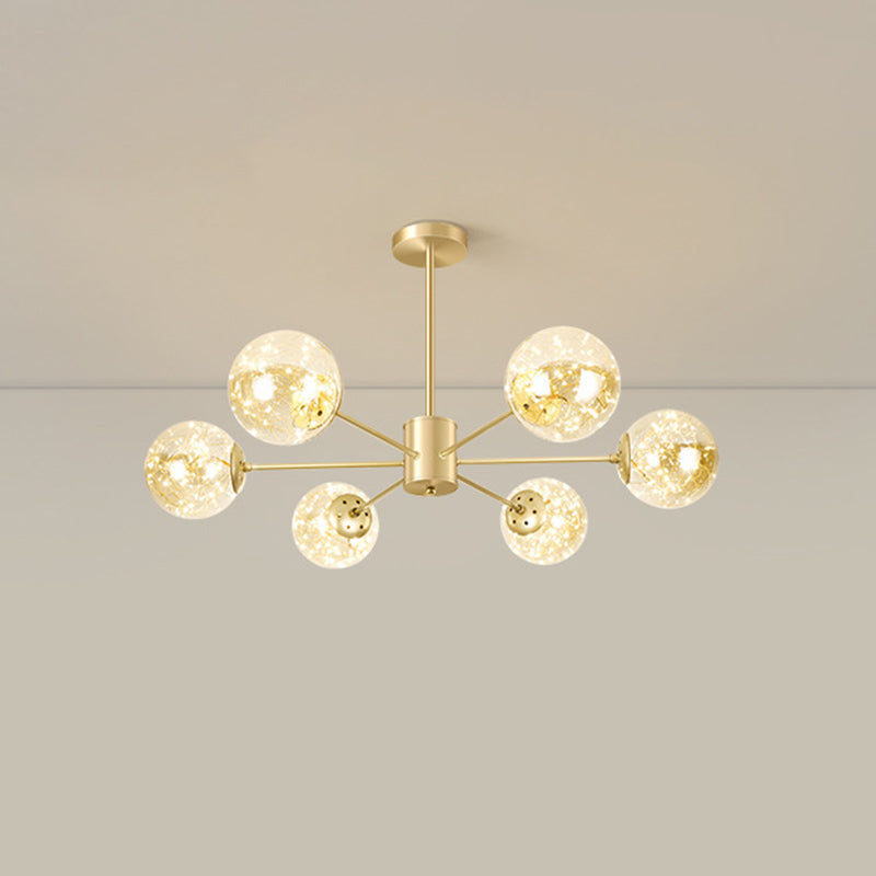Radial LED Chandelier Light Contemporary Metallic Living Room Pendant Light with Globe Clear Glass Shade in Gold Clearhalo 'Ceiling Lights' 'Chandeliers' 'Modern Chandeliers' 'Modern' Lighting' 2162569