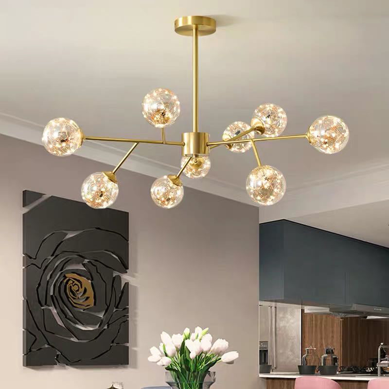 Branch Shaped Living Room LED Chandelier Pendant Light Metallic Modern Hanging Light with Sphere Glass Shade Clearhalo 'Ceiling Lights' 'Chandeliers' 'Modern Chandeliers' 'Modern' Lighting' 2162571