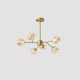 Branch Shaped Living Room LED Chandelier Pendant Light Metallic Modern Hanging Light with Sphere Glass Shade 6 Amber B Clearhalo 'Ceiling Lights' 'Chandeliers' 'Modern Chandeliers' 'Modern' Lighting' 2162572